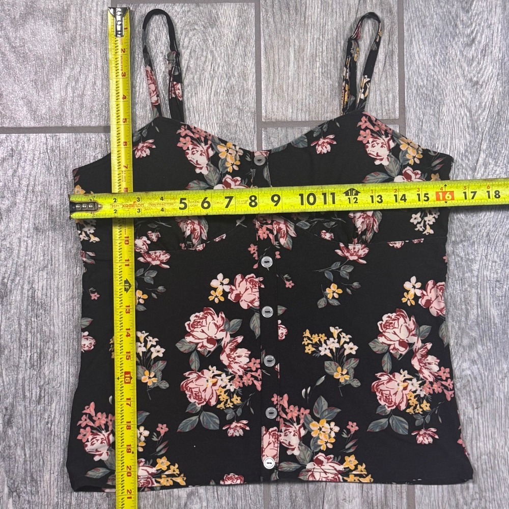 No Boundaries Floral Button Front Cami Tank Top Black Rose Print Juniors L 11-13 - Picture 10 of 10